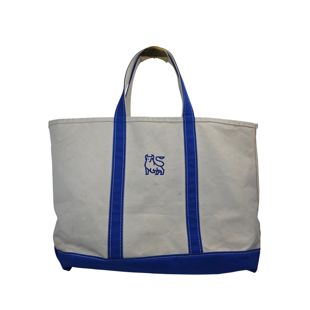 LL Bean Merrill Lynch Logo Boat and Tote Canvas Bag‎ Blue Cream Made in USA